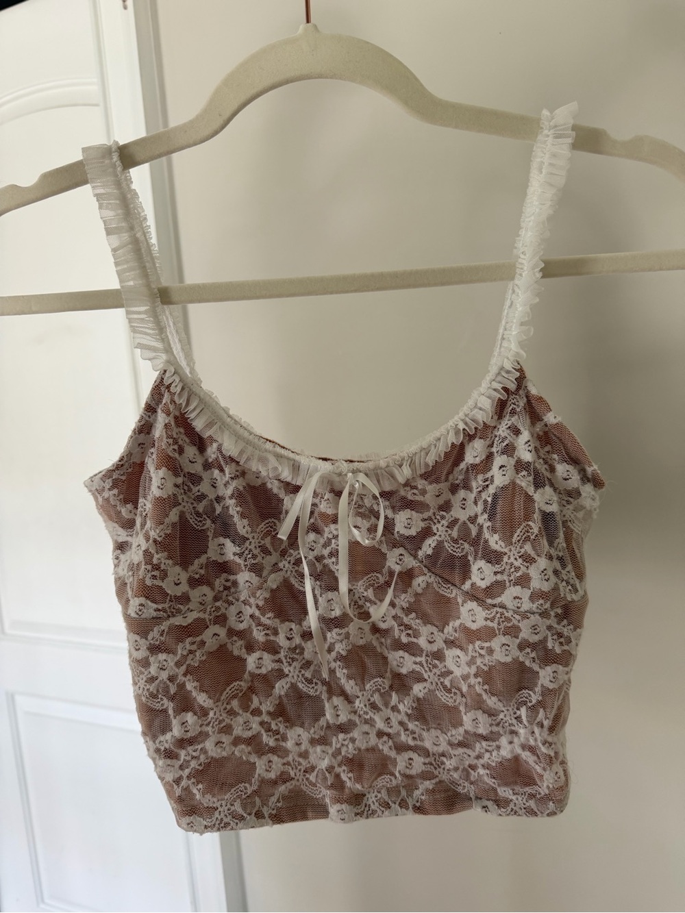 TIGER MIST White Lace Overlay Blush Camisole
